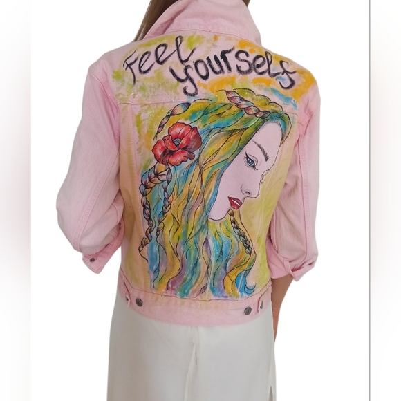 Hand Painted Denim Jacket XS - Picture 11 of 14
